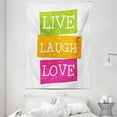 thumbnail image 1 of Live Laugh Love Decor Tapestry, Lifestyle Message in Vibrant Tones Joyful Life Philosophy Wise Design, Wall Hanging for Bedroom Living Room Dorm Decor, 60W X 80L Inches, Multicolor, by Ambesonne, 1 of 2