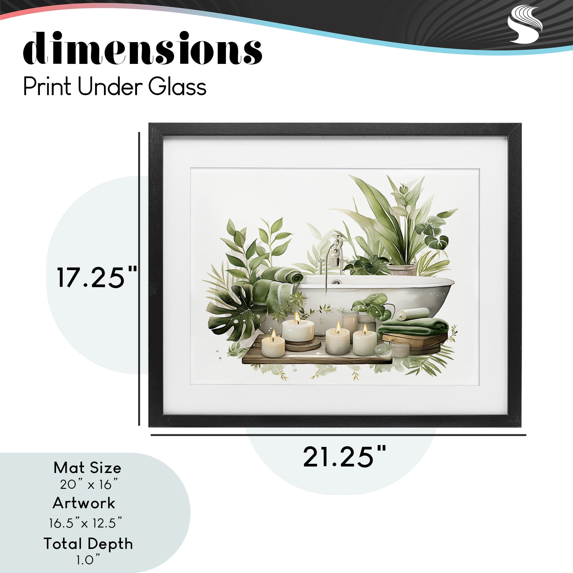 Tropical Zen Bathtub Black Framed Print Under Glass, design by Lettered and Lined
