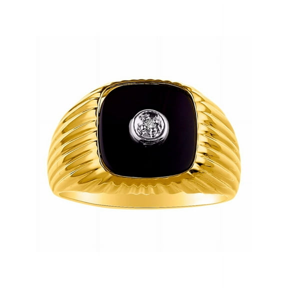RYLOS Men's Rings Yellow Gold Plated Silver Designer Onyx Ring With Diamonds and Black Onyx Rings For Men Size 8
