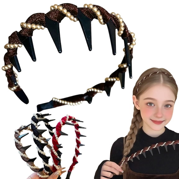 Ljudmp Women's Vintage High Cranium Hairband Elegant Anti-Slip Hair Comb Hoop with Comb Teeth Headbands Black&Artificial Gold Pearl Decorated