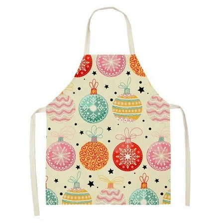 

Santa Claus Snowman Elk Pattern Cleaning Home Cooking Kitchen Cleaning Cooking Linen Adult Sleeveless Apron for Men and Women