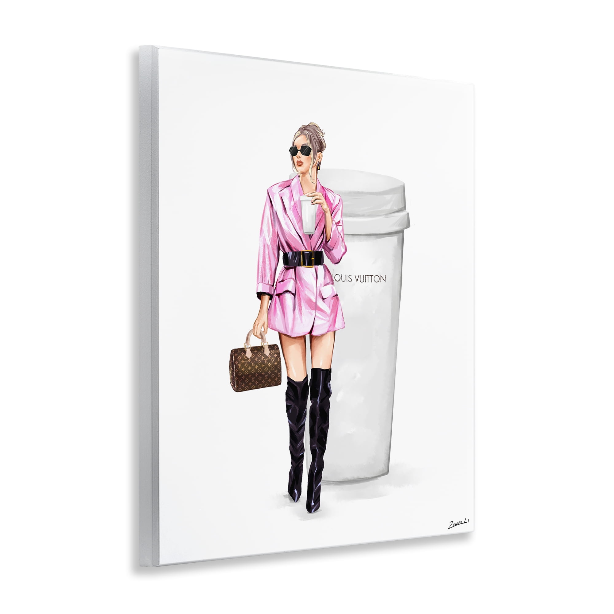 Stupell Industries Woman in Pink with Coffee People Painting Unframed Art Print Wall Art, 11 x 14