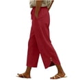 thumbnail image 4 of VEKDONE Cotton Ankle Pants Women Elastic High Waisted Drawstring Straight Trousers Casual Loose Fit Lightweight Long Pants with Pockets Red S, 4 of 7