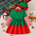 thumbnail image 6 of Rhuody Girls' Dresses Christmas Dresses Long Sleeve Striped Print Dress With Hat Set Holiday Party Outfit For Wear Retro Simple Style Girl Clothes Green 5-6 Years, 6 of 9