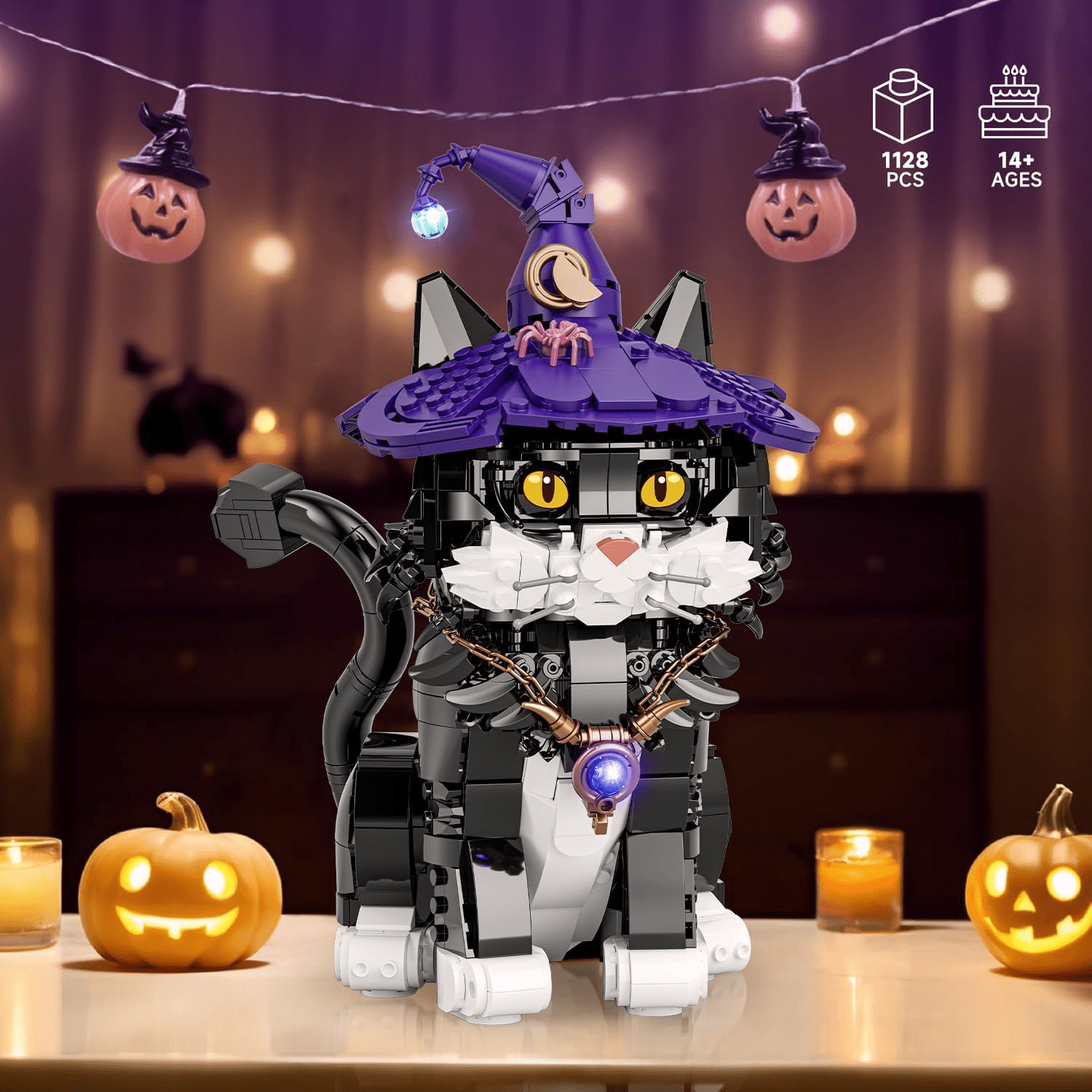 Remocguys Harry Magic Cat Building Sets Compatible with Lego Tuxedo Animal Potter with Lantern for Adults 1128PCS