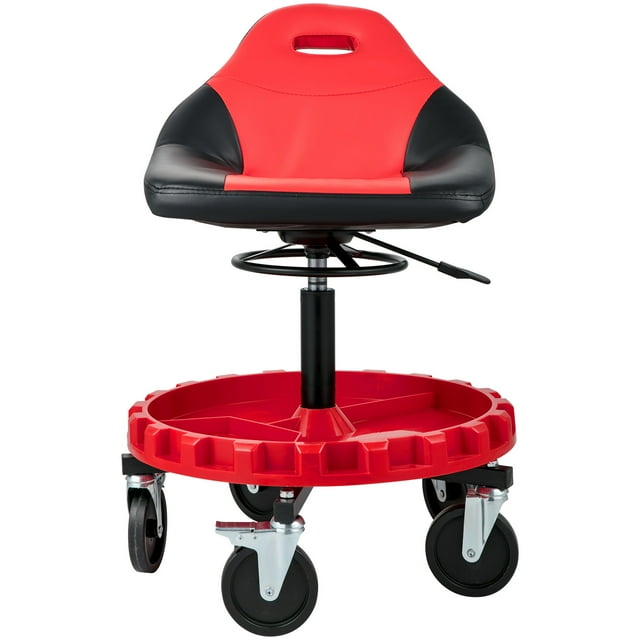 KFFKFF Movable Gear Seat, Supports up to 300LBS, Height Modifiable from 18"-23", Mechanic's Stool on Wheels with Tool Tray, 5" Casters Included, Air-Pressure Stool