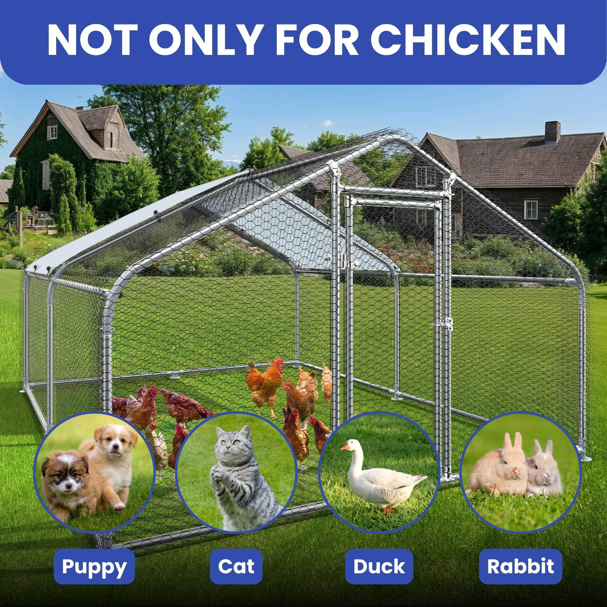 Uforic Chicken Run Coop 12.7 x 9.8 x 6.4 FT Large Metal Chicken Coop, Walk-in Hen Cage, Outdoor Poultry Cage with Waterproof Cover and Wire Mesh for Backyard,Outdoor Farm Use