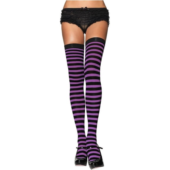 YooGuoGuo Women Black and Purple Thigh-High Stockings