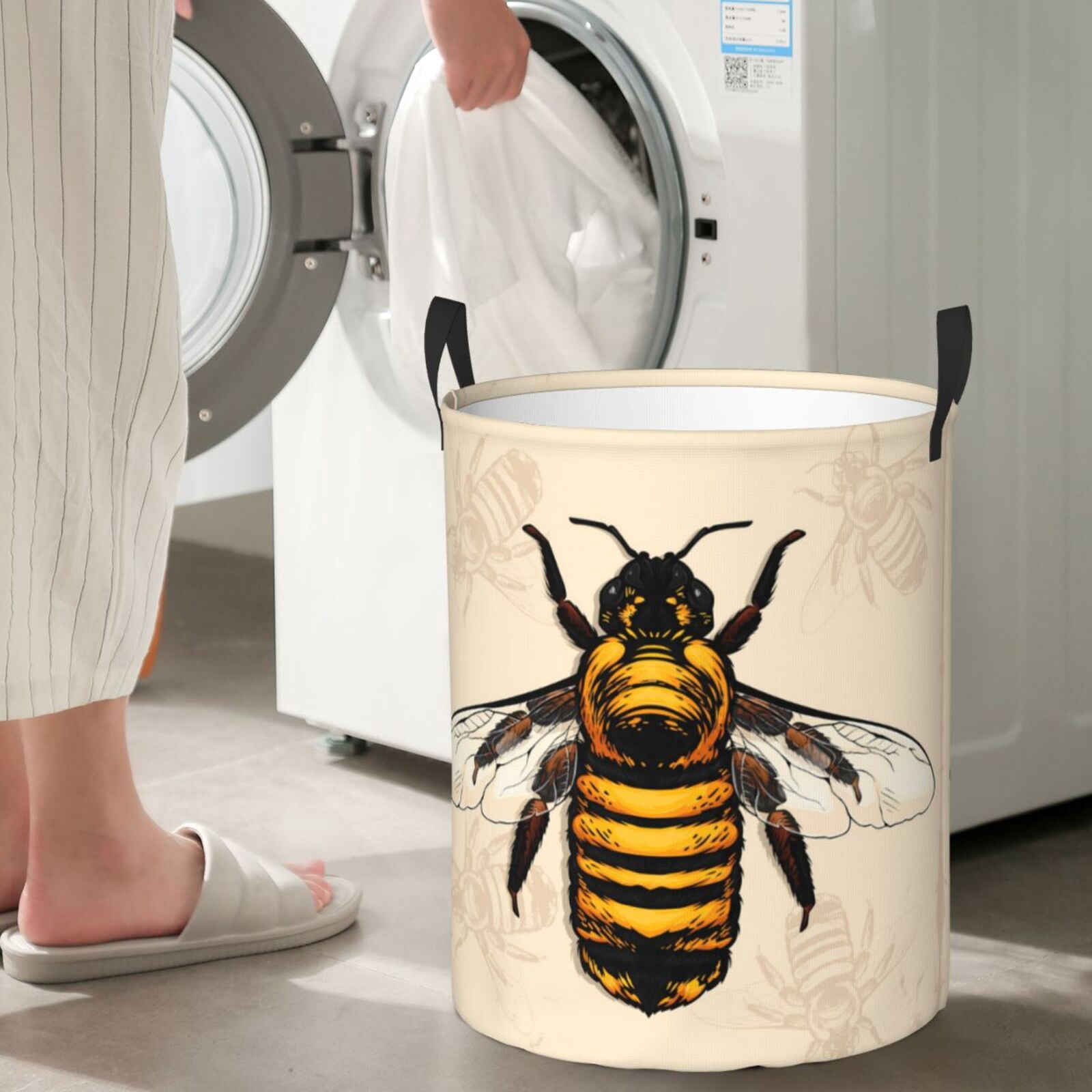 Large Laundry Basket with Handles - Honey Bee Kids Baby Dirty Clothes Laundry Hamper for Bedroom Aesthetic