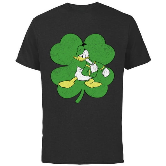 Disney Donald Duck 4-Leaf Clover Retro St. Patrick's Day - Short Sleeve Cotton T-Shirt for Adults - Customized-Black