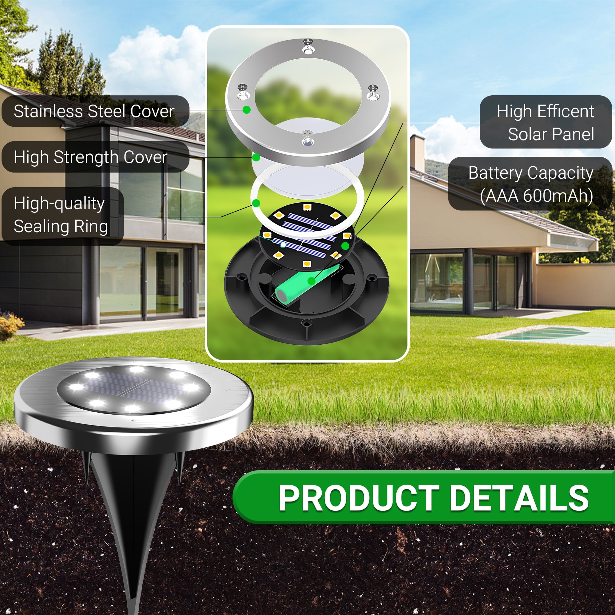 CHARKEE 12 Pack Solar Ground Lights Outdoor Waterproof,8 LED Solar Powered in Garden Disk Light for Outside Driveway Walkway Pathway Lawn Patio Yard Decor