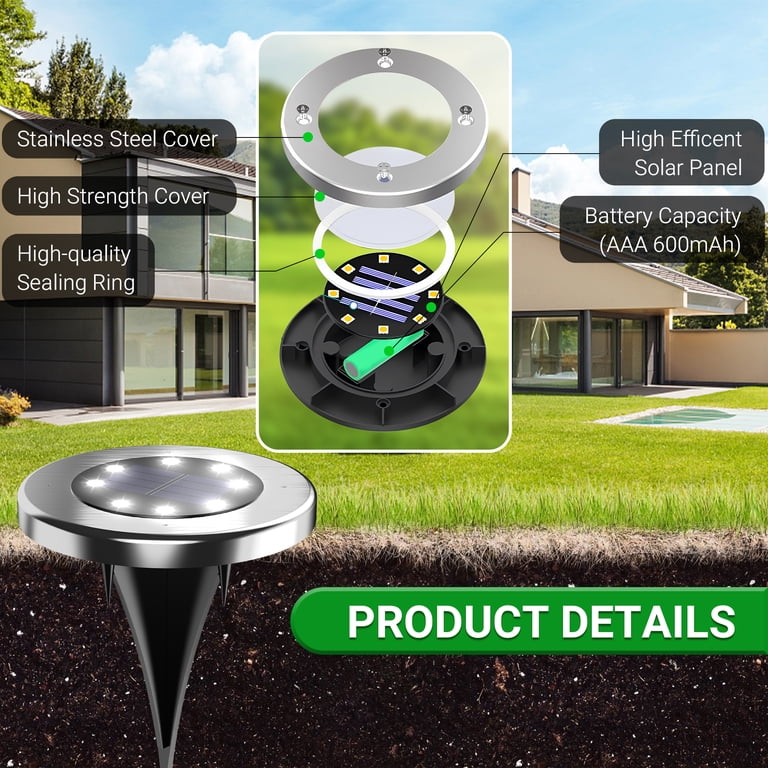 CHARKEE Solar Ground Lights, 12 Pack 8 LED Disc photo 3