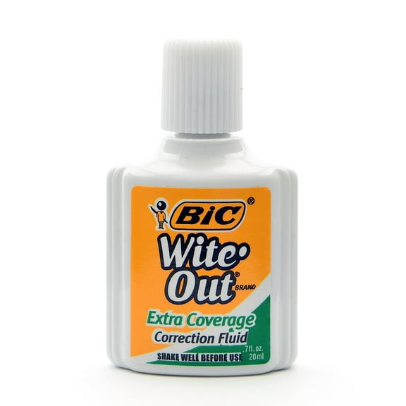 BiC Wite Out Extra Coverage Correction Fluid Liquid, White 50620, 0.7 fl oz (12 pack)