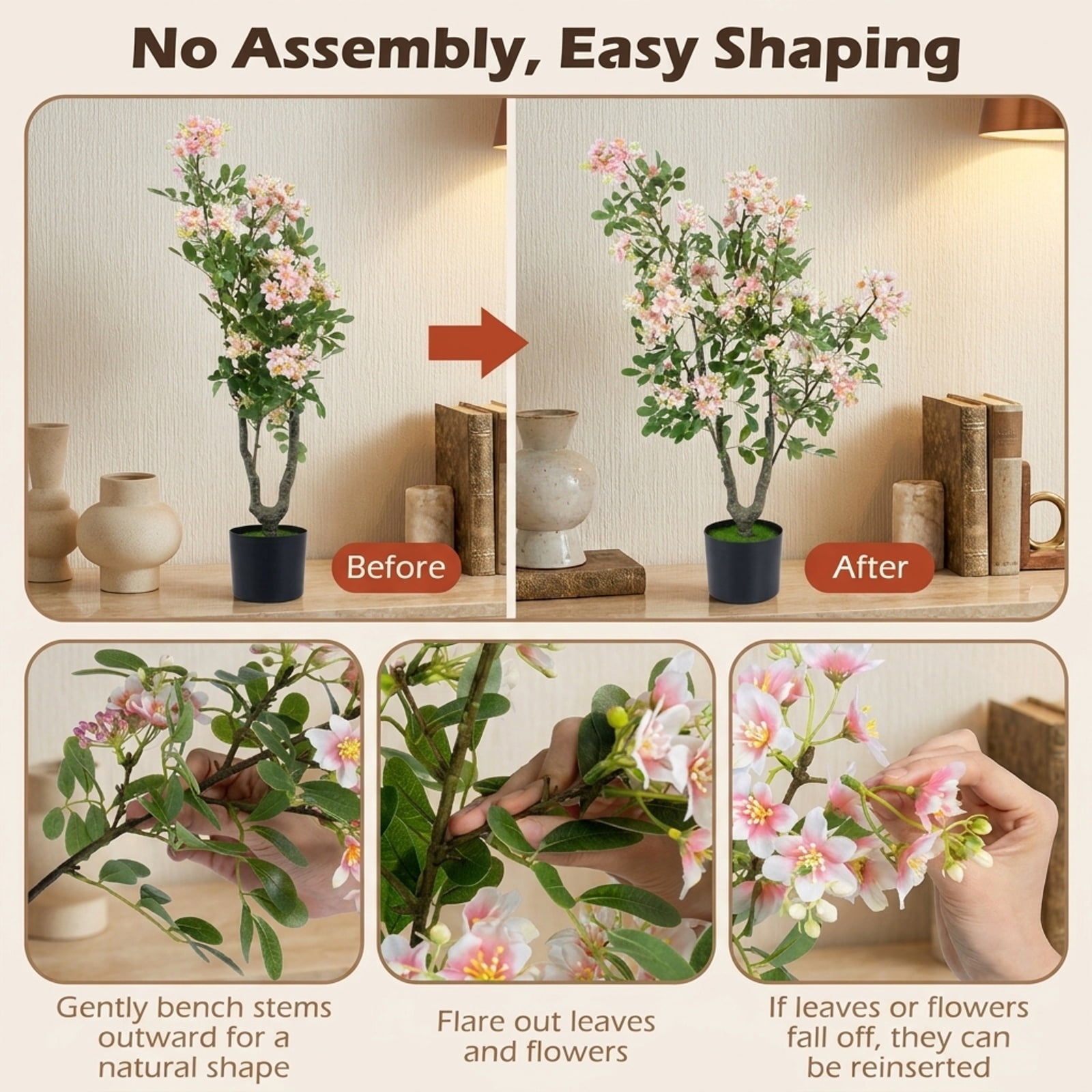 Vebreda Artificial Plant Decor, 36" Set of 2 Artificial Impatiens Tree with Mini Fruits and Silk Flowers, Charming & Lifelike Appearance
