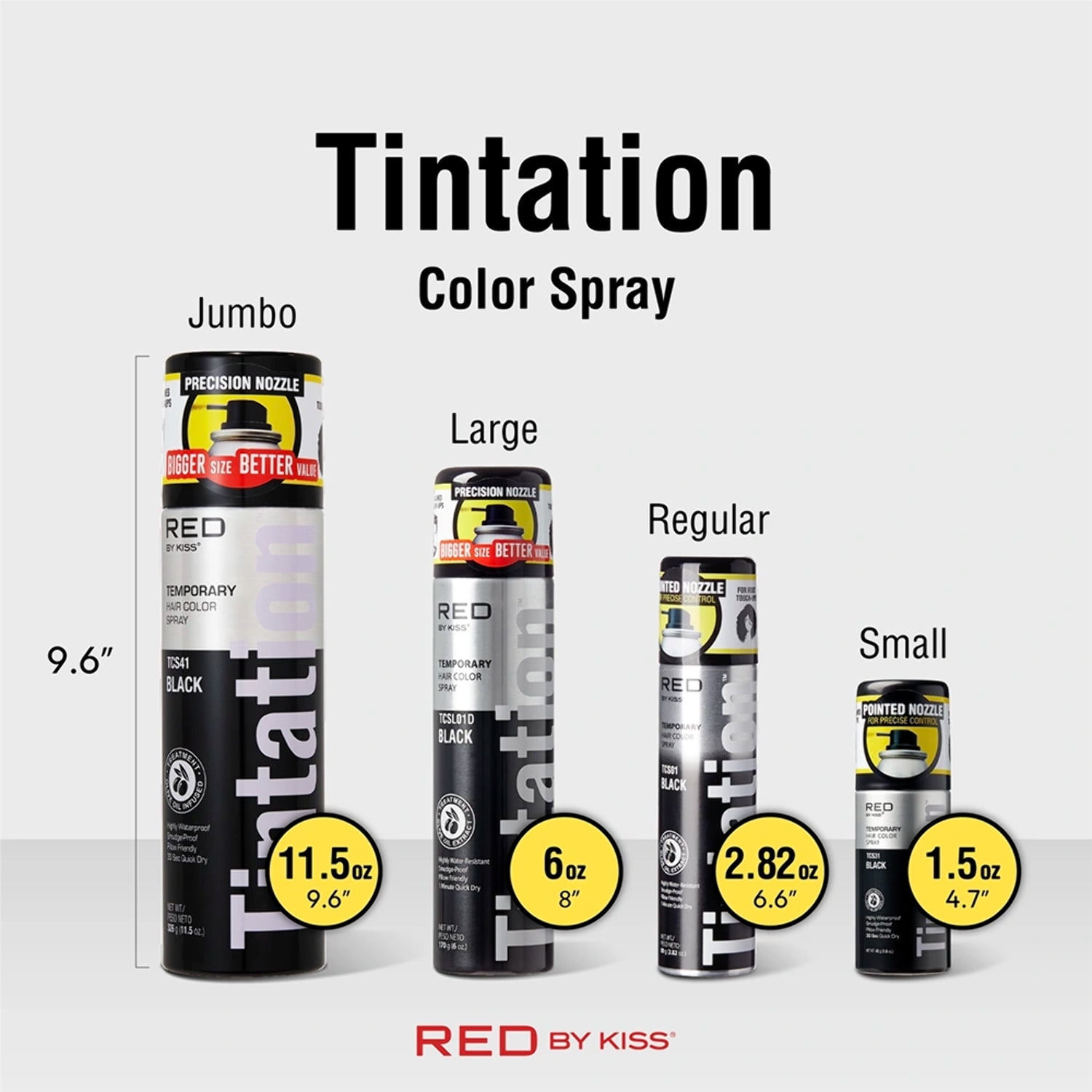 RED by Kiss Tintation Temporary Hair Color Spray, Extra Large Size, Instant Gray Root Cover Up, Water-Resistant, Smudge-Proof, Hairline & Barber Touch-Up, Quick Dry (Darkest Brown, 11.5 OZ)