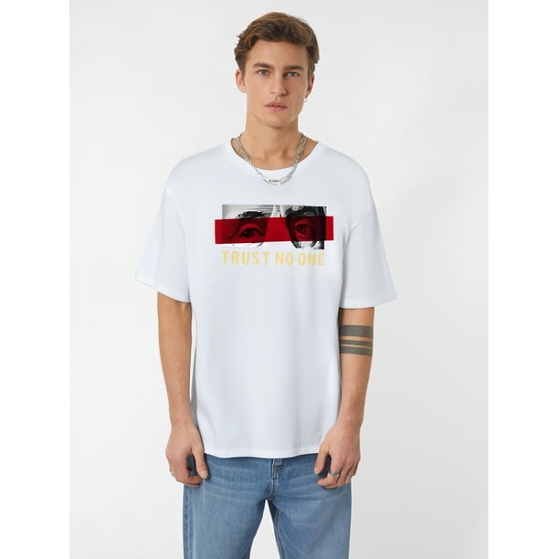 Don't Trust Anyone Print, Men's Round Neck Short Sleeve Tee, Fashion Regular Fit T-Shirt Top For Summer Holiday Leisure Vacation