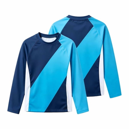 Lullu Toddler Boys Color Block Long Sleeve Rash Guard Athletic Sun Protection Shirt Size 4-5