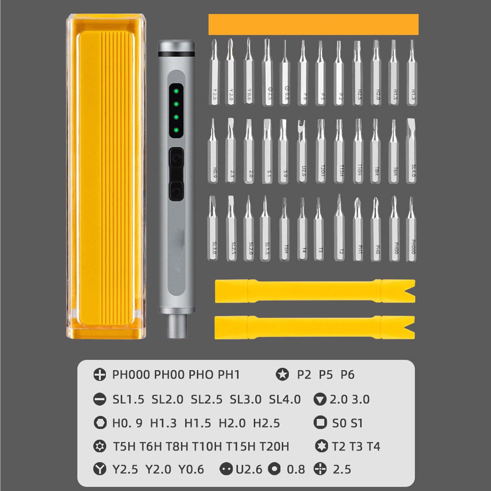 3.7V Yellow Mini Electric Screwdriver,Cordless Precision Screwdriver Set,50 in1 Magnetic Bits,Small Repair Tool Kit with Magnetic Storage, LED Display for Electronics Computer,Phone,Glasses,Watch