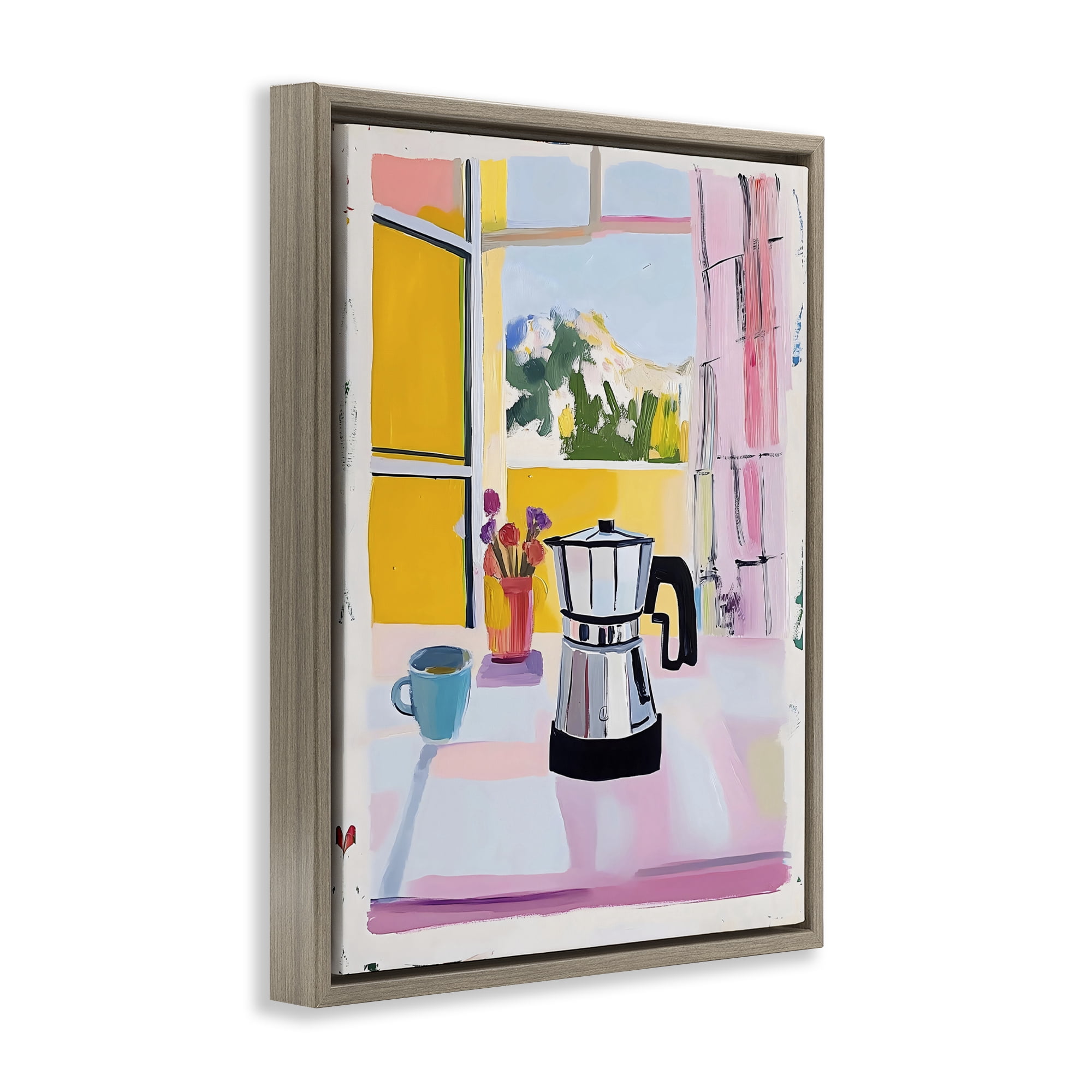 Stupell Industries Italian Moka Pot Kitchen Brown Framed Floater Canvas Wall Art, design by The Prints Vibe