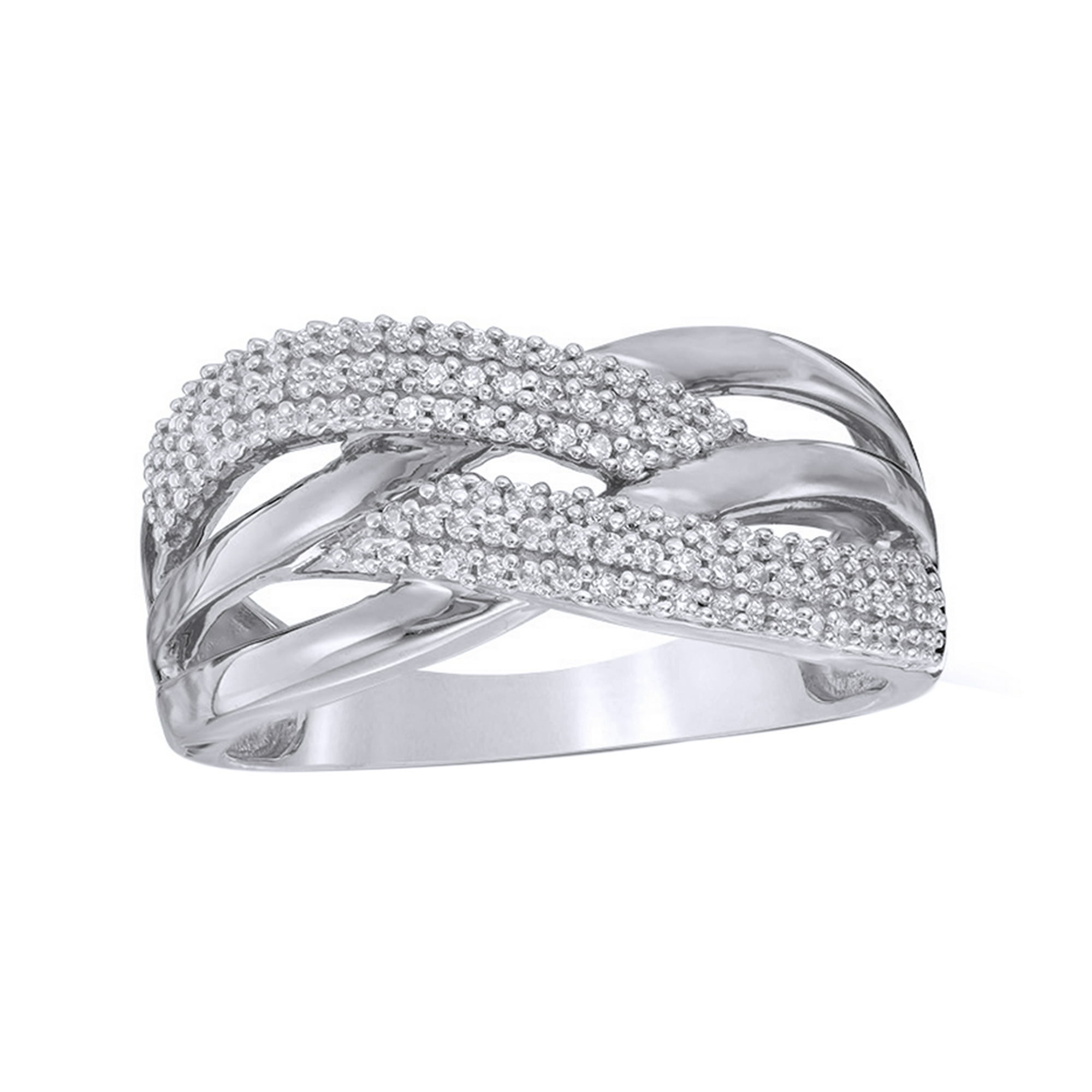 AFFY White Natural Diamond Alternating Crossover Promise Ring in 10k Solid Gold (0.33 Cttw)