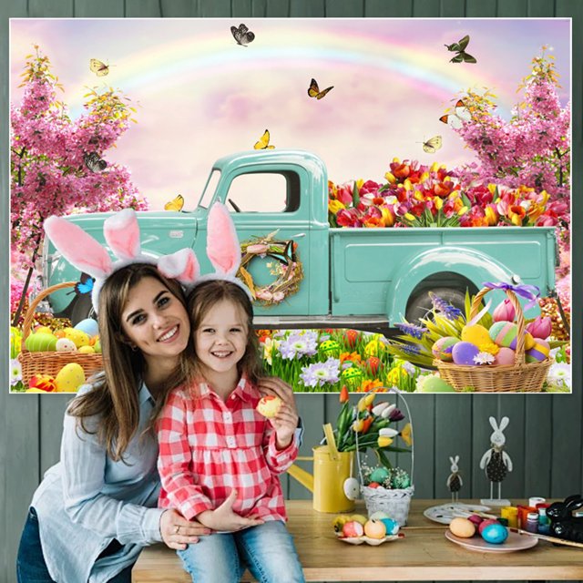 Xihbxyly Fondo de Pascua, Tela para Fotografía con Corona de Primavera Colorida, Tela Ligera y Duradera, Diseño de Fácil Mantenimiento, Perfecto para Fiestas, Eventos y Celebraciones, Decoración Fest