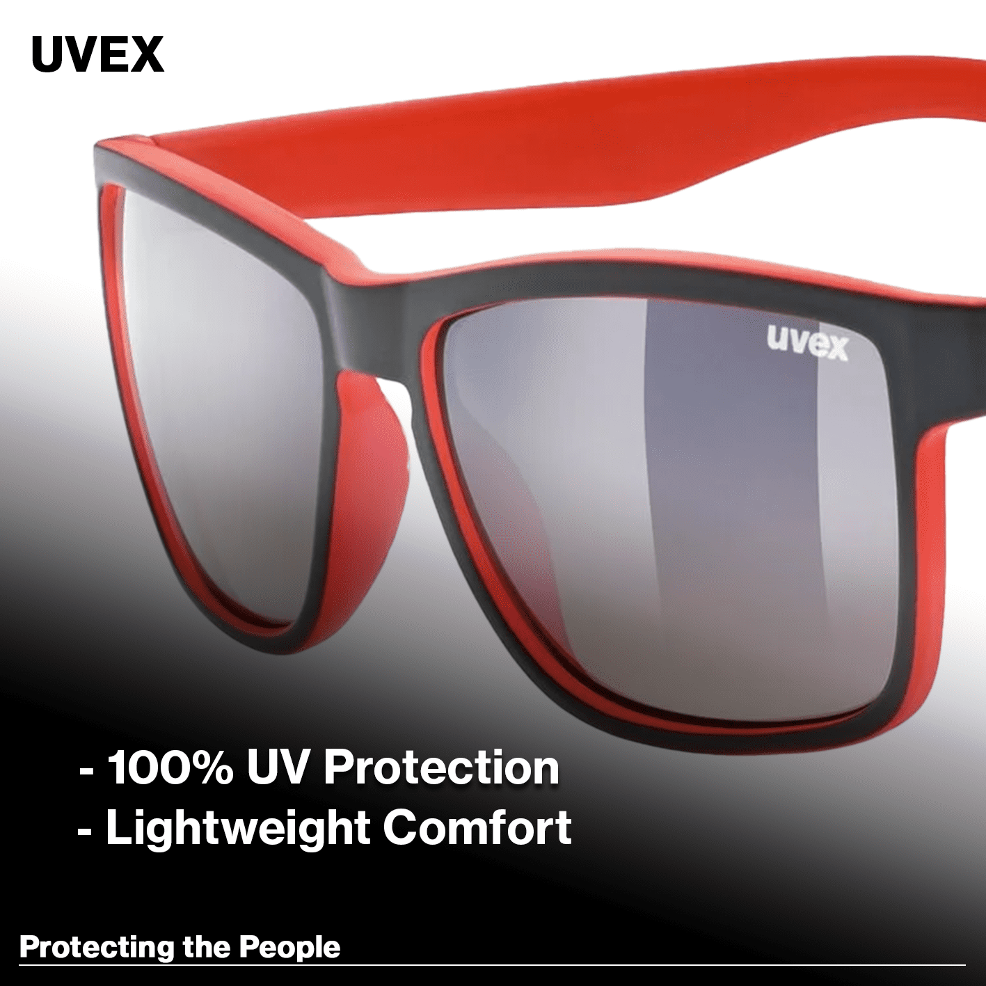 Uvex LGL 39 Sunglasses Black Matte Red/Light Mirror Brown, Degressive - 100% UV Protection