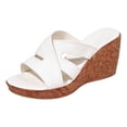 thumbnail image 5 of Rokment Cork Footbed Wedges Slip on Dressy Sandals for Women Ladies Fashion Casual Leather Open Toe Platform Chunky Heeled Beach Summer Dress Slides Shoes White Size 9.5, 5 of 7