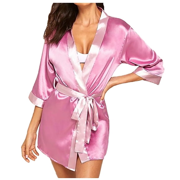 WTXUE Womens Pajamas | Robes Women Silk Long Sleeve Satin Robe with Belt Bathrobe | 1 Piece Hot Pink M