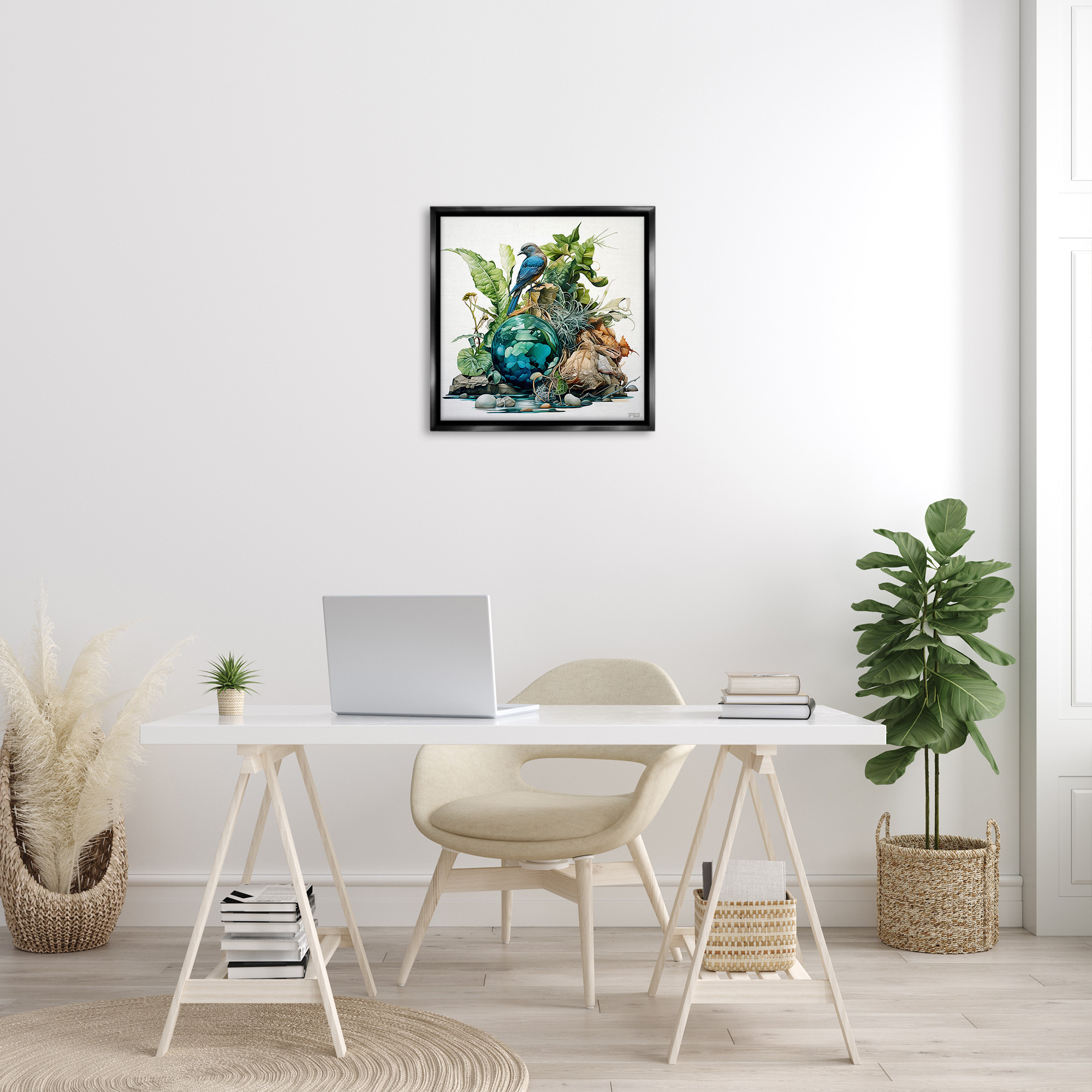 Stupell Industries Bird with Forest Nature Animals & Insects Painting Black Floater Framed Canvas Art Print Wall Art, 25 x 25