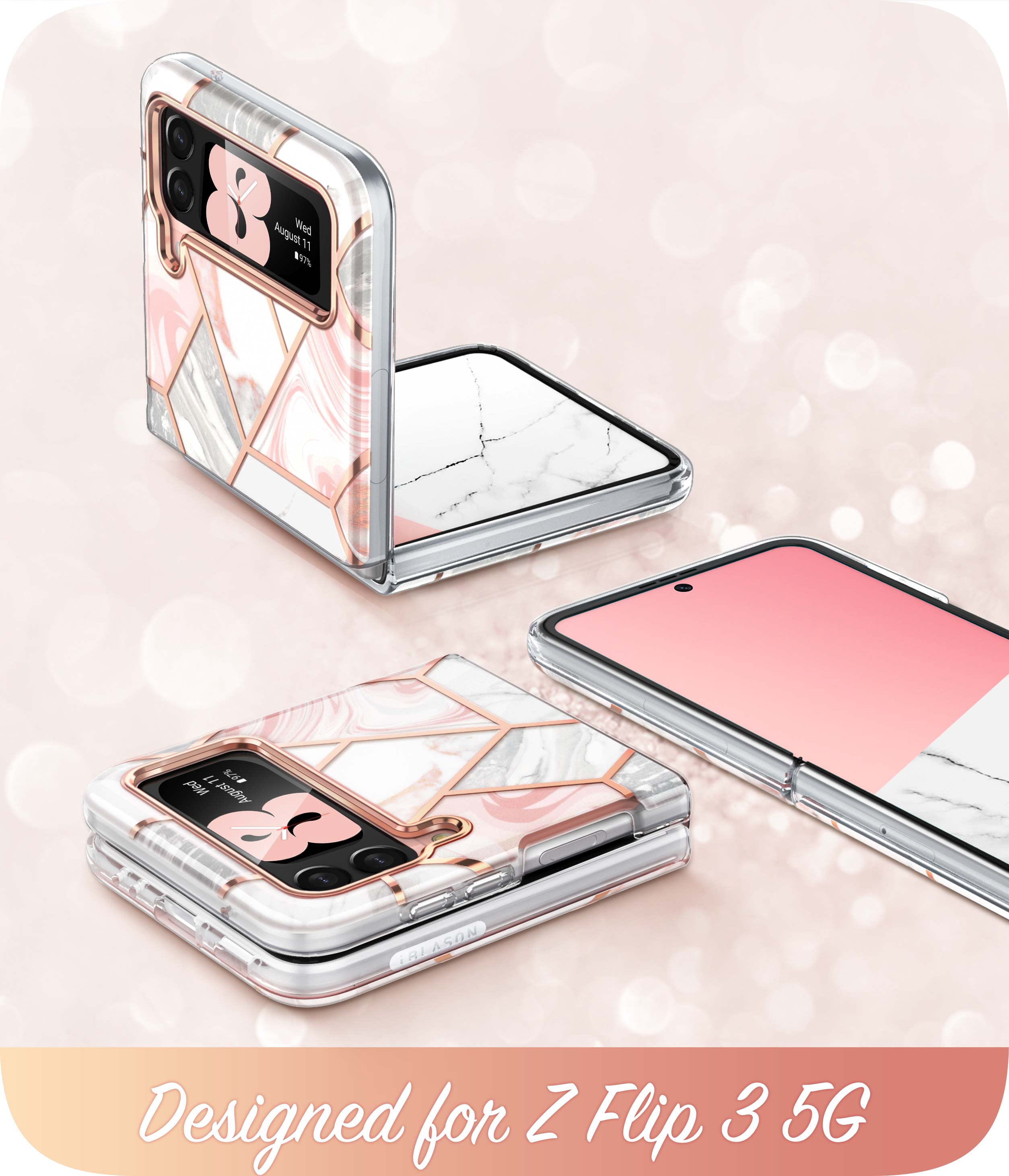 i-Blason Cosmo Series Case for Samsung Galaxy Z Flip 3 5G (2021), Slim Stylish Protective Bumper Case Without Built-in Screen Protector (Marble)