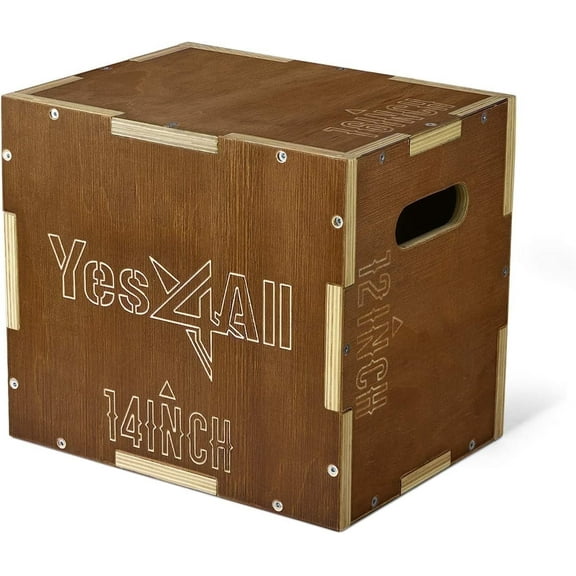 Yes4All Wooden Plyo Box for HIIT, HIIT Workout - Vintage - Espresso - 16 x 14 x 12