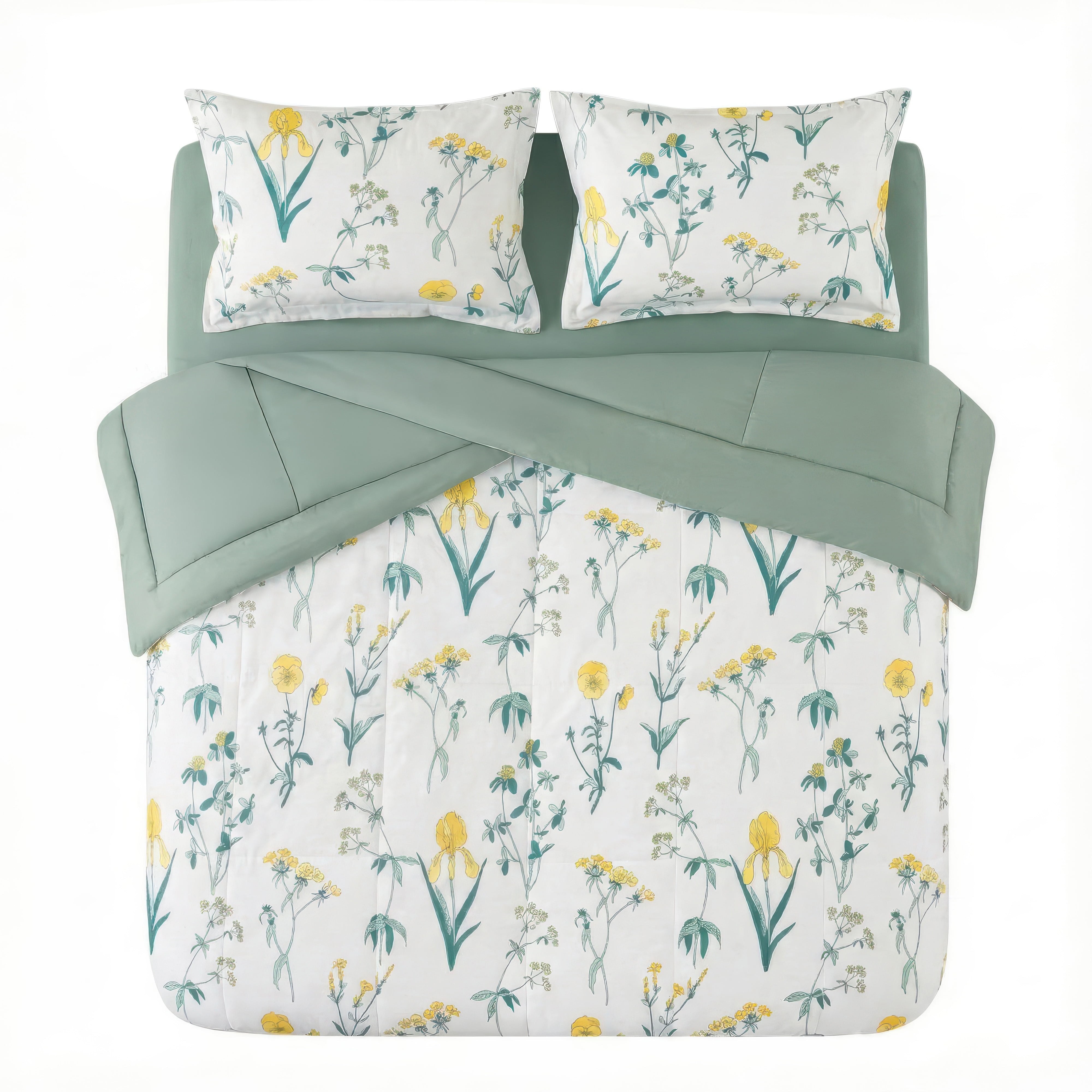 Mainstays All in One Reversible Comforter and Sheet set- 7 Piece, King, Golden Floral