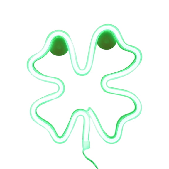 St. Patrick's Day LED Hanging Clover Light, Battery & USB Powered with Suction Cups, Green Four-Leaf Shamrock Window Decor, 1 Count