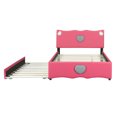 thumbnail image 6 of Gzxs Full Size Upholstered Platform Bed with Twin Trundle Bed, PU Leather Headboard and Footboard, Dark Pink, 6 of 9