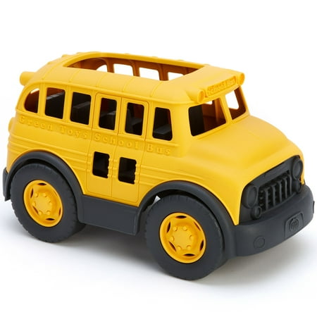 Green Toys: School Bus – Yellow – Toy Vehicle Large Windows & Open Roof Cabin Indoor-Outdoor Push & Pull Play Recycled Material Kids-Toddlers 1+