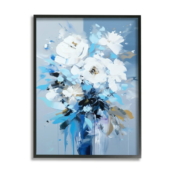 Stupell Industries Flower with Modern Drip Botanical & Floral Painting Black Framed Art Print Wall Art, 11 x 14