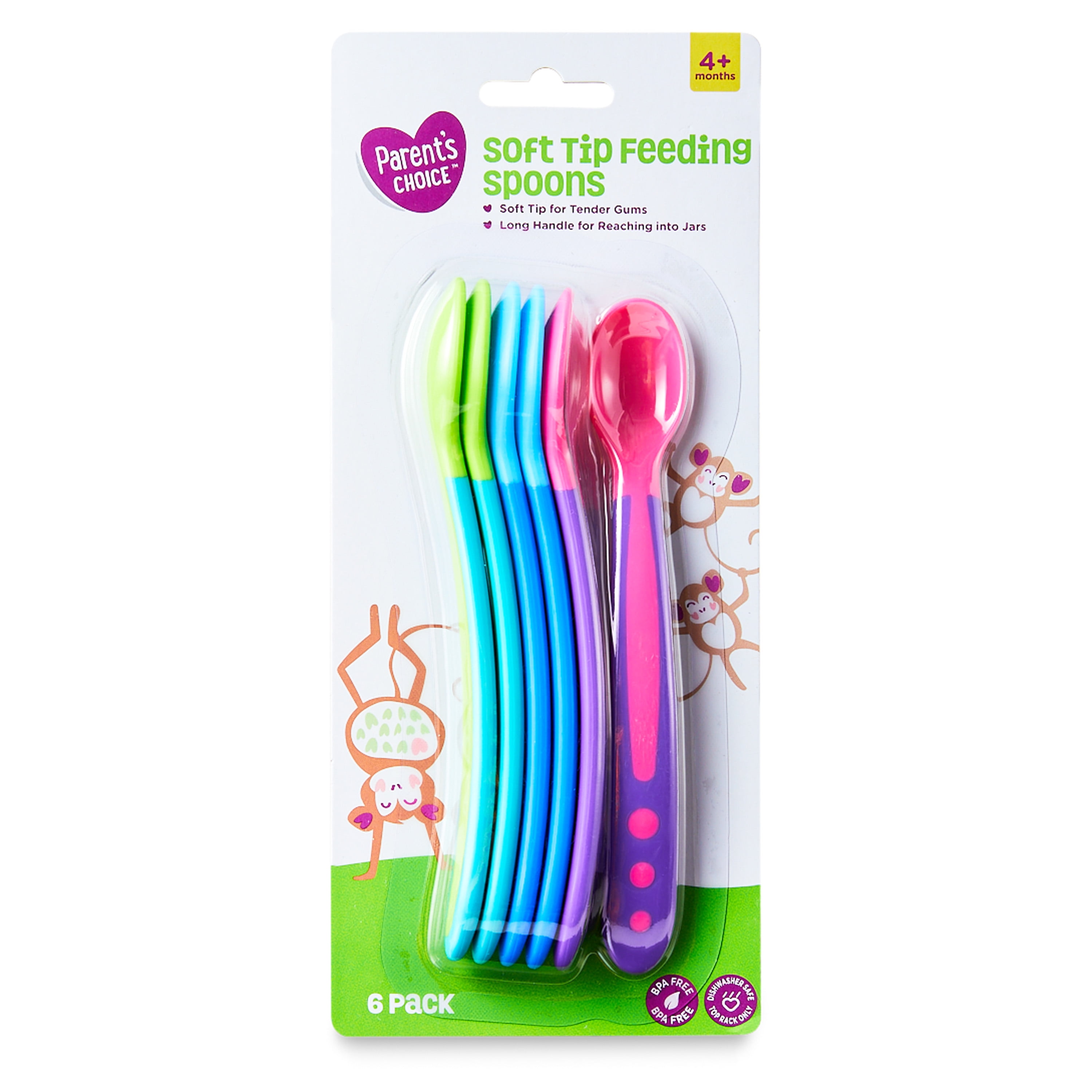 Parent's Choice Plastic First Stage Infant Feeding Spoons, BPA-free, Multi-color, 6 Pack