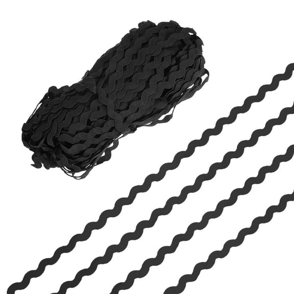 Rick Rack Trim, 28 Yard 5mm / 0.2 Inch Wave Bending Fringe Trimming Ribbon, Polyester RIC Rac Trim [Black]