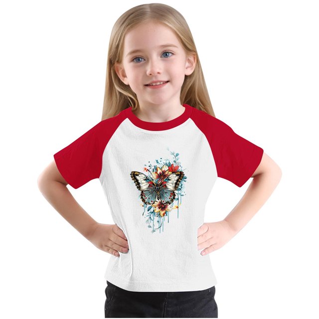 RXIRUCGD 2025 Vêtements d'Été pour Enfants Tout-Petits Garçons Filles Mode Mignon Col Rond Imprimé Manches Courtes Haut