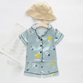 thumbnail image 2 of Odeerbi Toddler Boys Girls 2 Piece Pajamas Set Cartoon Satin Sleepwear Fashion Casual Short Sleeve Tops Turndown Neck Collar Botton Printed Shorts Sets Mint Green, 2 of 4