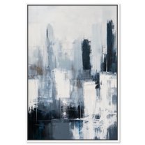 Grey Matter Canvas Blue Abstract Art by Art Remedy, White Frame, 36" x 54"