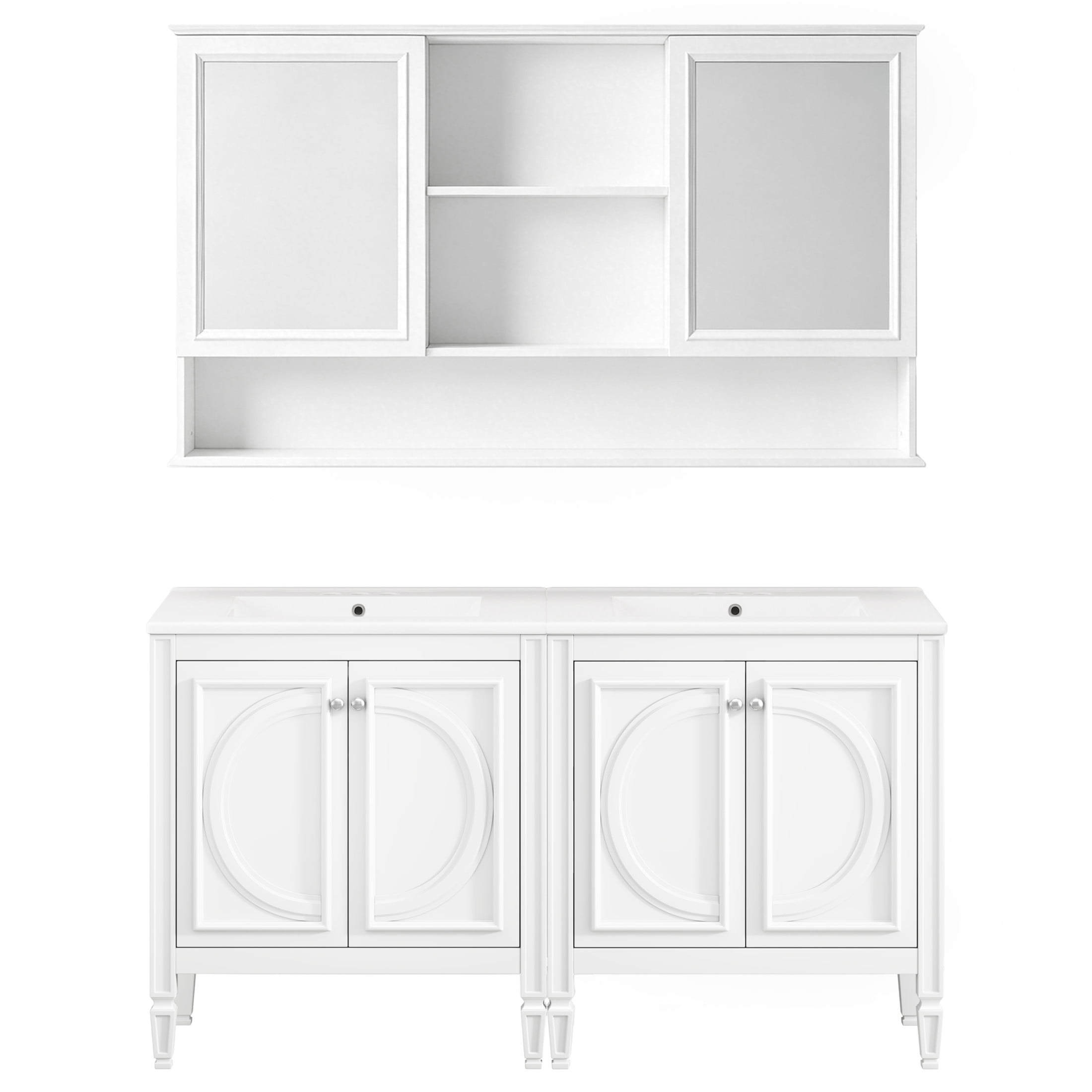 Christopher Knight Home 60" Modern Double Sink Bathroom Vanity Set with Wall Medicine Cabinet, White
