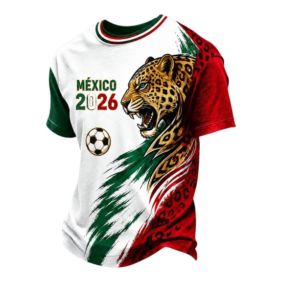 2026 Mexico Shirts for Kids Mexican Graphic Soccer T-Shirts, Mexico Flag Leopard Print Boys Girls Short Sleeve Casual Sports Tops
