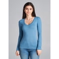 thumbnail image 2 of Essential Basic Women's Junior and Plus Size Vneck Tshirt Long Sleeves Shirt Tee, Large, 3Pk Black, Teal, Dusty Blue, 2 of 4
