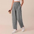 thumbnail image 5 of Women's Plaid High Waist Wide Leg Cropped Pants, Loose Relaxed Fit Barrel Trousers with Side Pockets, for Spring Summer Daily Wear, Travel or Casual Outfits Black L, 5 of 5