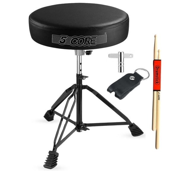 Adjustable Padded Drum Throne & Guitar Stool - Anti-Slip Rubber Feet, Universal Music Chair for Adults & Kids - Black