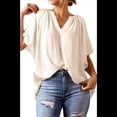 thumbnail image 3 of Blusas Elegantes e Informales para Mujer, -Verano 2025, Cuello en V, Corta, Blusas de Informales para Negocios. Beige S, 3 of 7