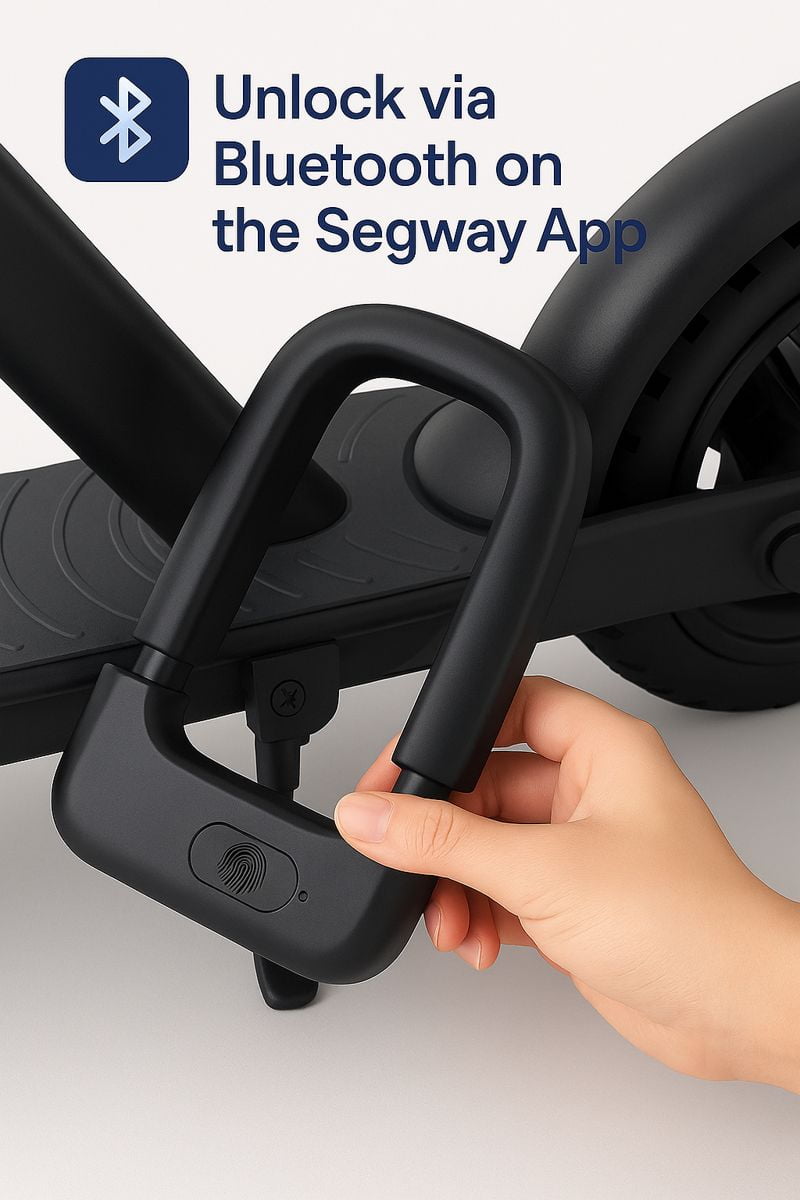 Ninebot Smart Fingerprint U-Lock - Anti-Cut and Anti-Theft, Supports Fingerprint, App, and Key Unlocking, Universal for Electric Scooters.