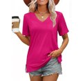 thumbnail image 4 of Uaswgudfs Women's 2025 Summer Oversized Blouse-Tee - V-Neck Solid Color Short Sleeve Tunic Top with Curved Hem Detail & Relaxed Fit, 4 of 5