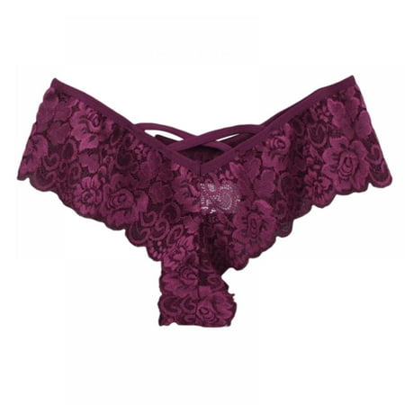 

Baywell Stretchy Lace Low Rise Thong - Sexy Underwear for Women Thongs for Women Seamless Panties for Women Purple M-2XL